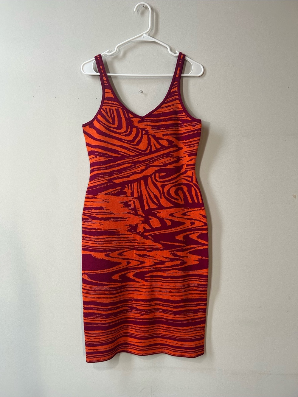 Almost Famous Orange and Burgundy Patterned Midi Dress